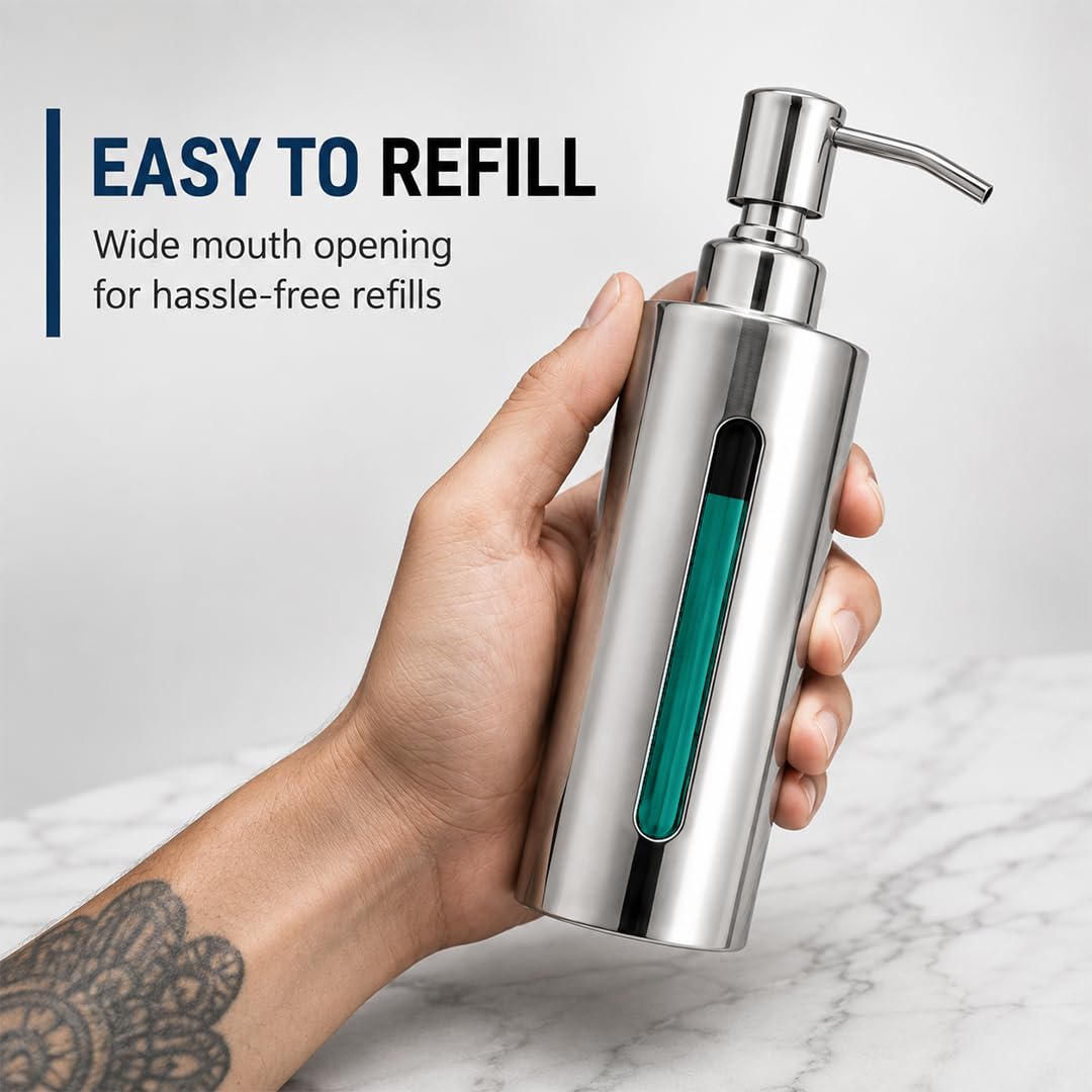 Royal Bathing Stainless Steel Soap Dispenser, Silver Finish, Liquid Soap Dispenser