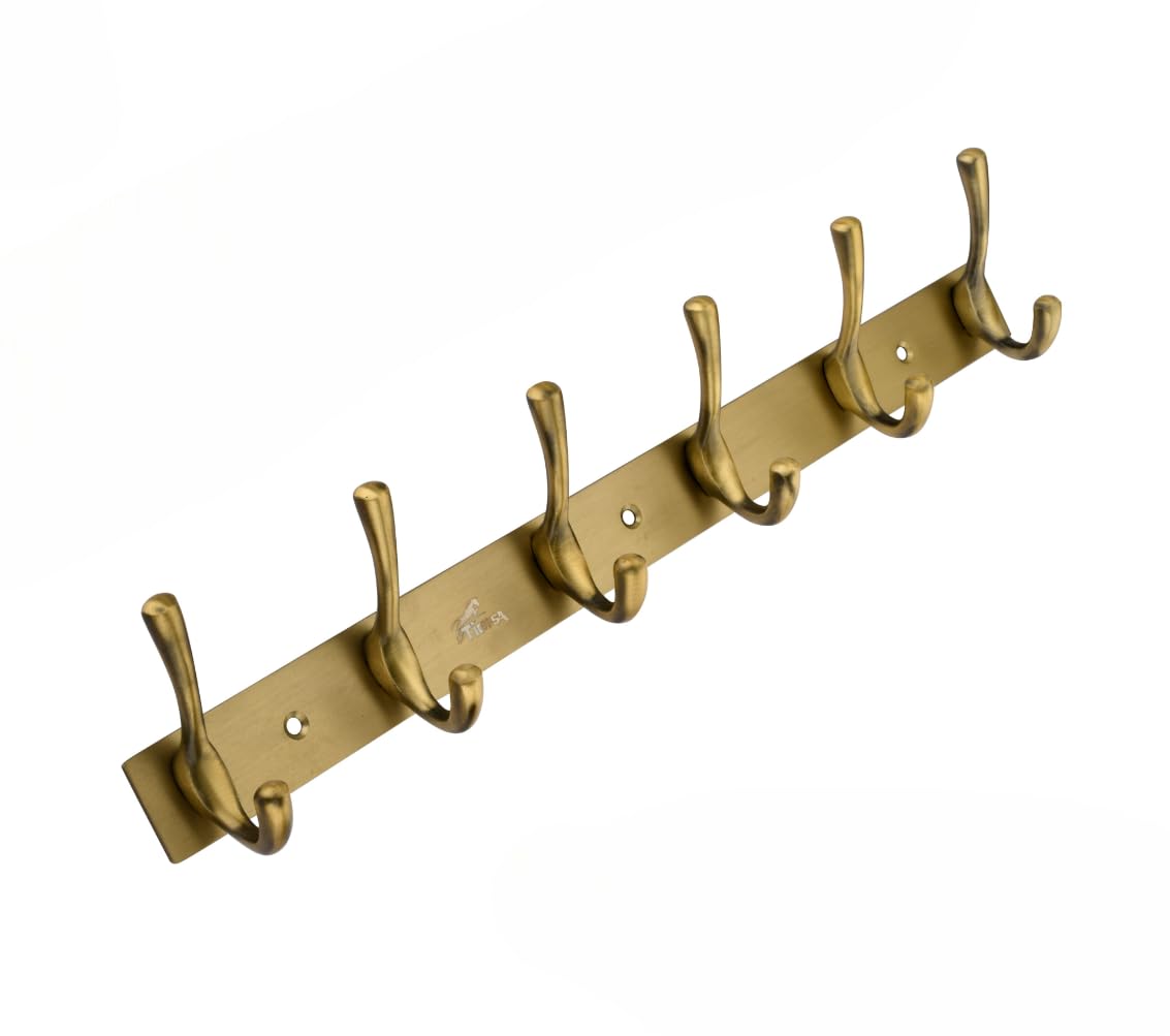 6-Pin Stainless Steel Wall Mount Hook Strip, Antique Brass Heavy Duty Hanger